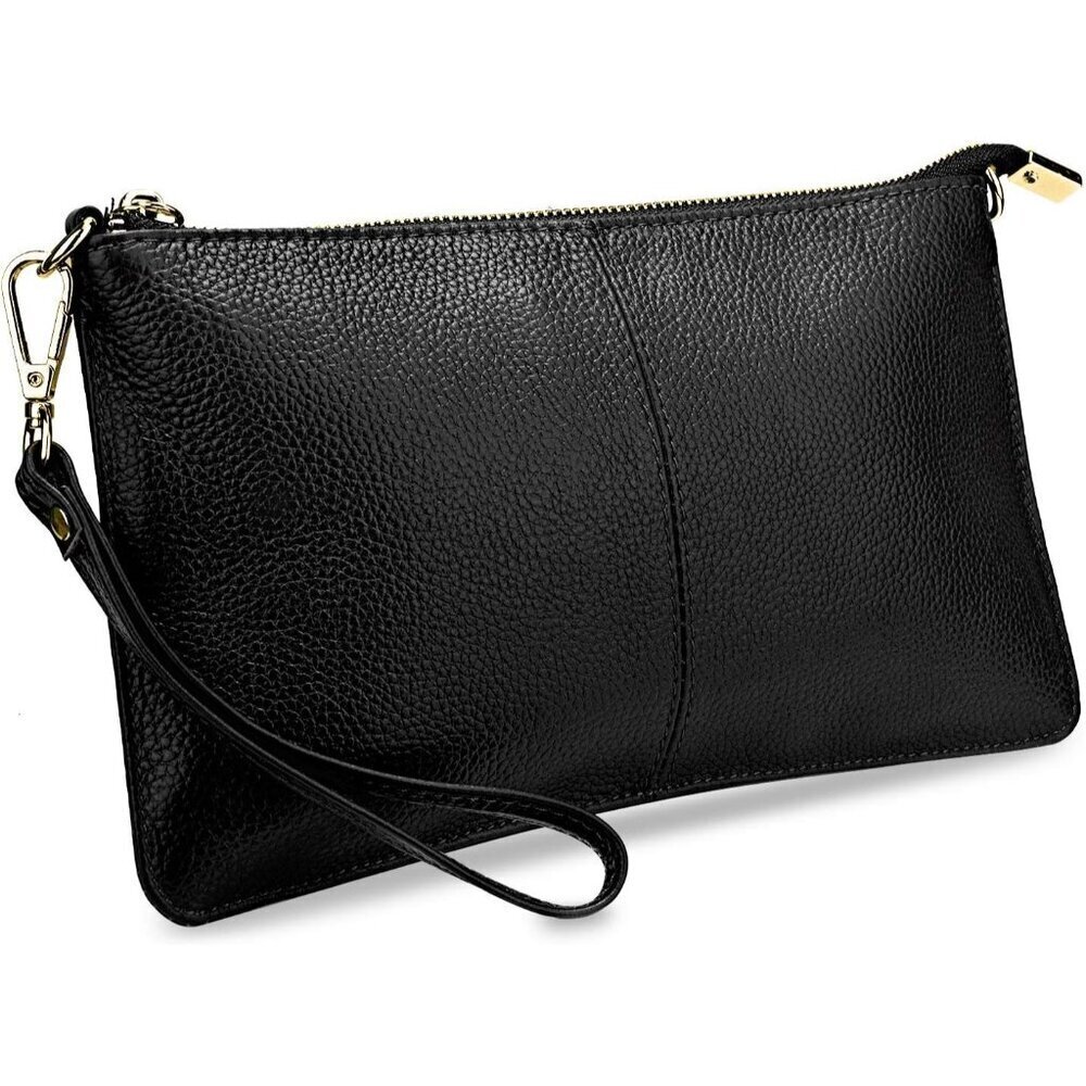 RFID Blocking Leather 2 Chain Wristlet Purse Women Small Clutch Zipper Pockets
